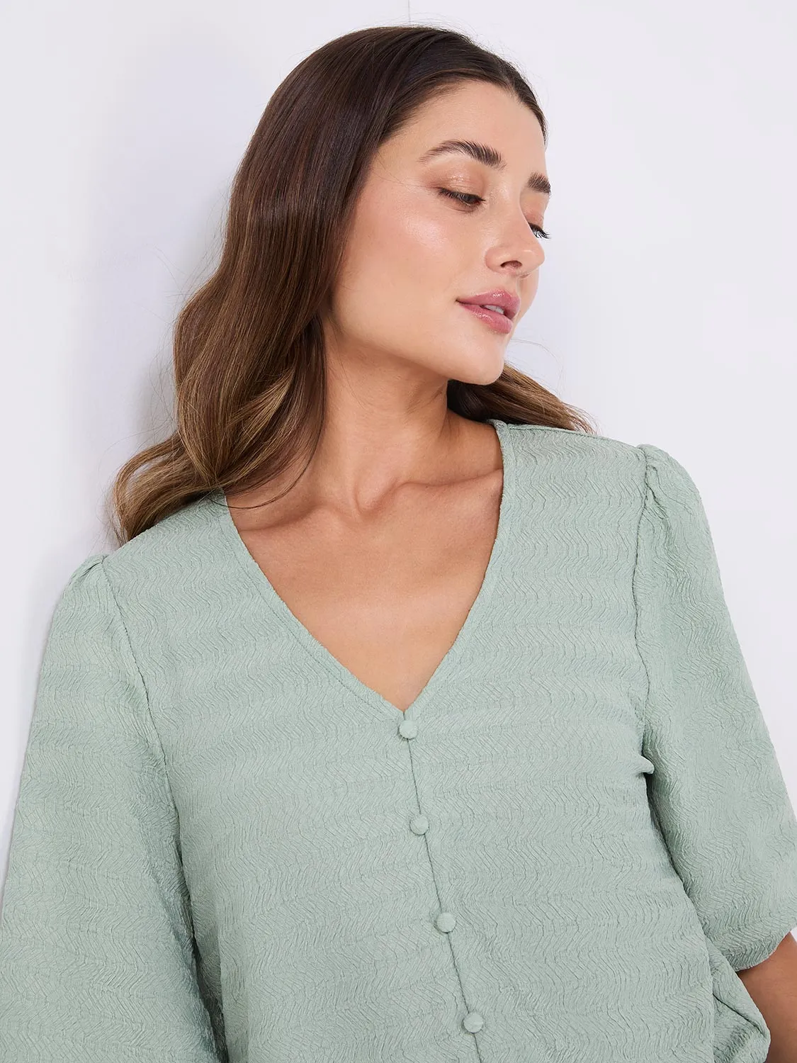 Balloon Sleeve V-Neck Top With Bottom Band sold by Suzy Shier product image thumbnail 2