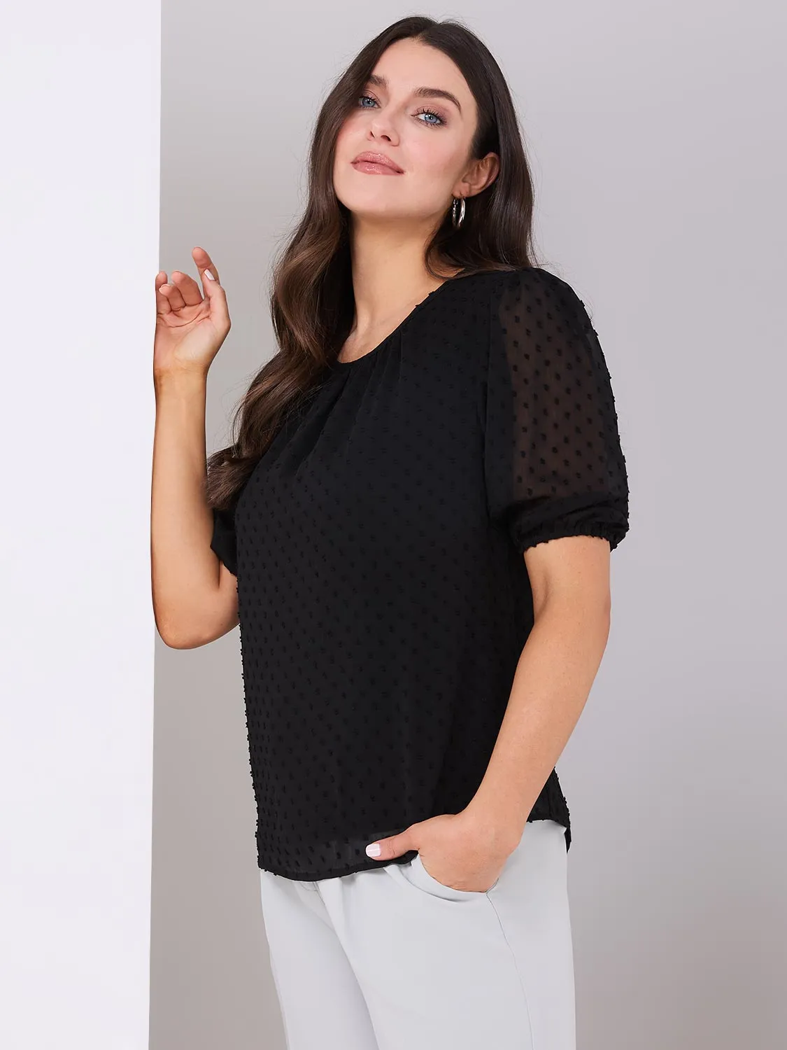 Clip Dot Short Sleeve Blouse sold by Suzy Shier product image thumbnail 5