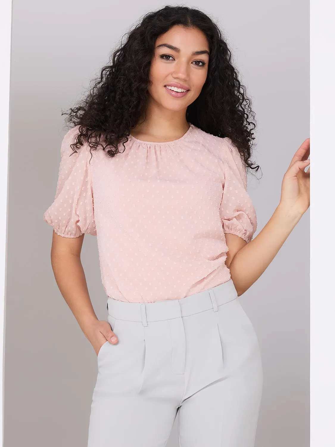 Clip Dot Short Sleeve Blouse sold by Suzy Shier