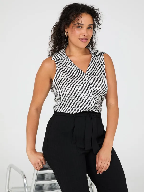 Geo Print Sleeveless Satin Blouse sold by Suzy Shier