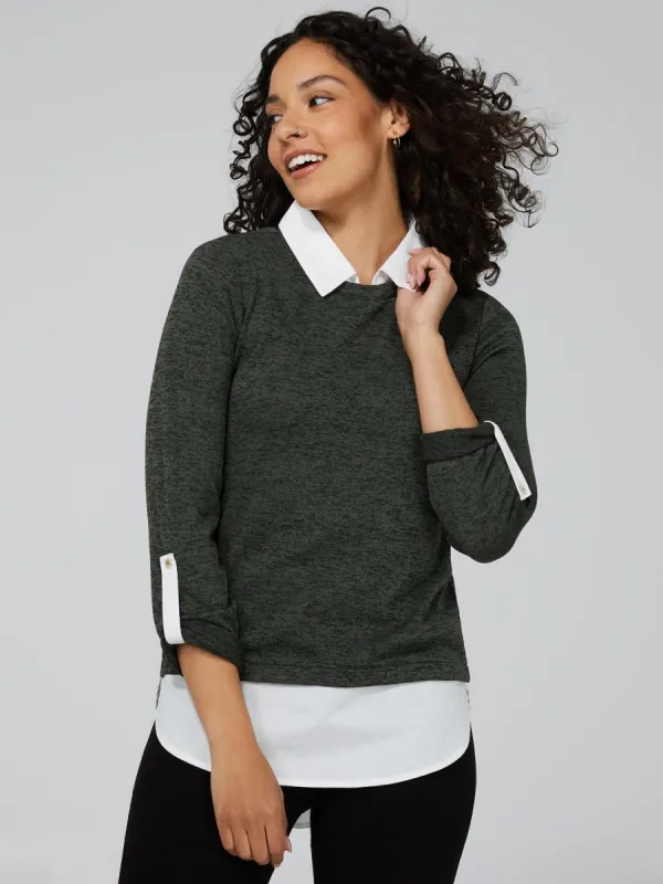 2-Fer Knit Top With Blouse sold by Suzy Shier