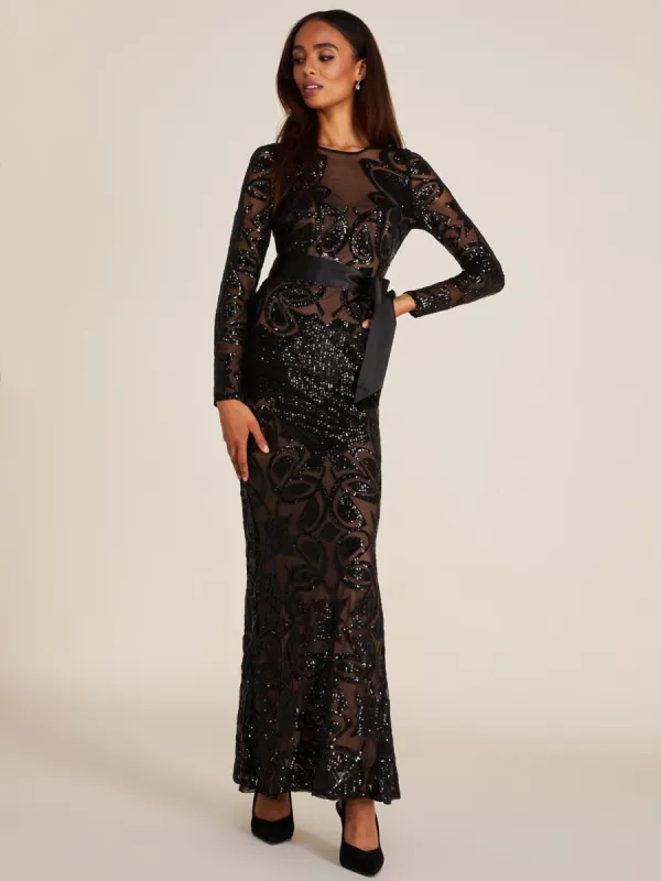 Illusion Long Sleeve Sequin On Mesh Gown sold by Suzy Shier
