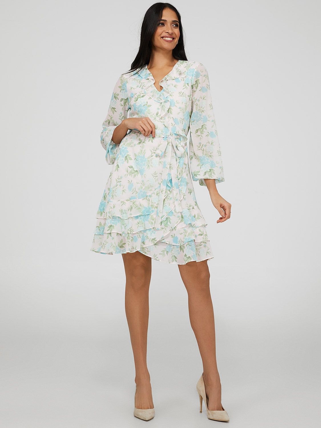 Printed Chiffon Crossover Dress With Ruffle Details sold by Suzy Shier product image thumbnail 2
