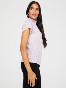 Short Sleeve Mock Neck Plisse Top sold by Suzy Shier