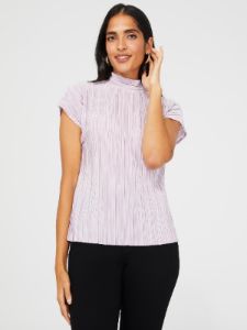 Short Sleeve Mock Neck Plisse Top sold by Suzy Shier