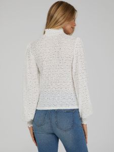 Lace Puff-Sleeve Mock Neck Top sold by Suzy Shier
