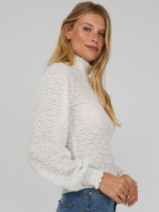 Lace Puff-Sleeve Mock Neck Top sold by Suzy Shier