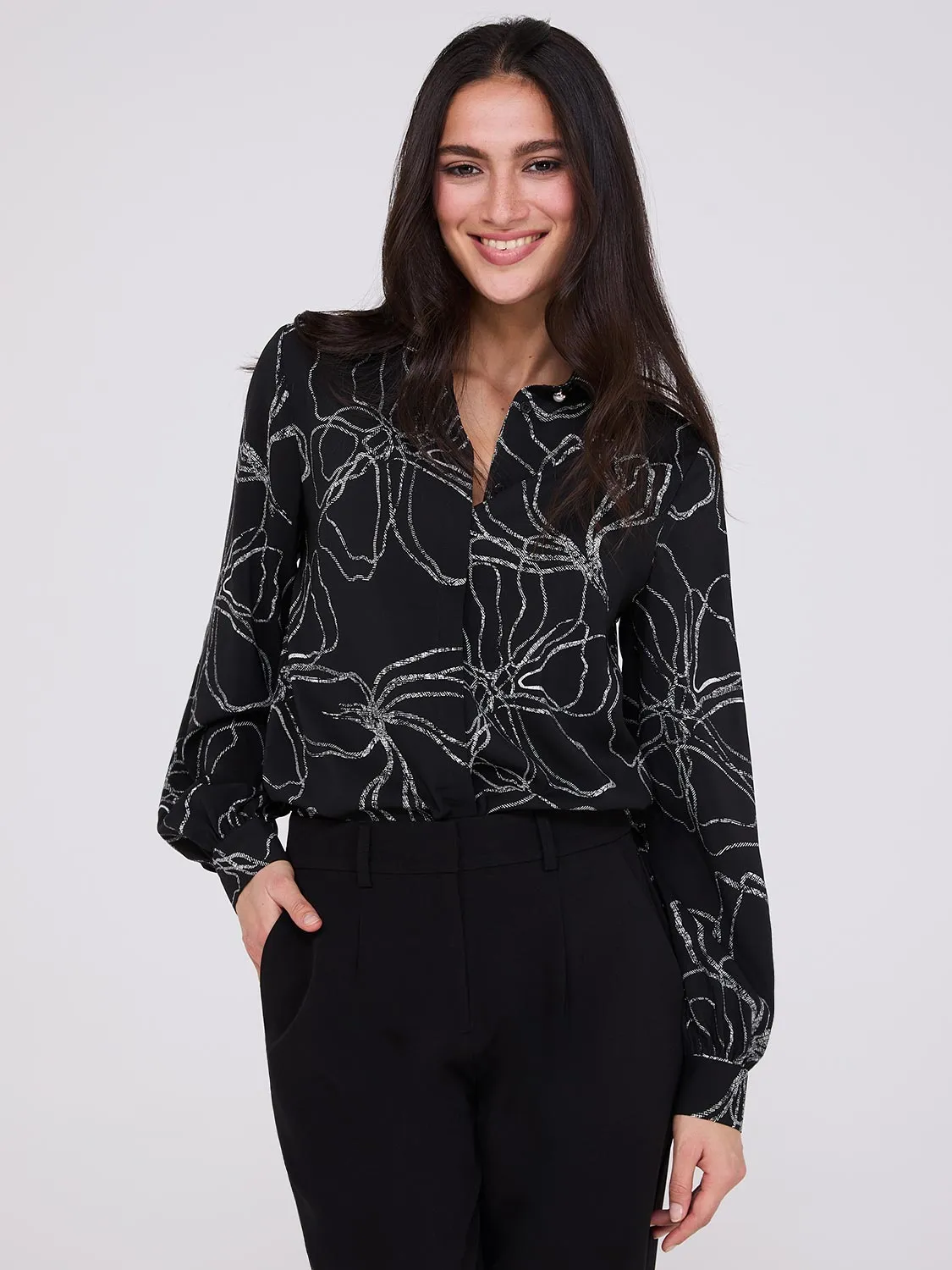 Silky Floral Print Button-Front Blouse sold by Suzy Shier product image thumbnail 3