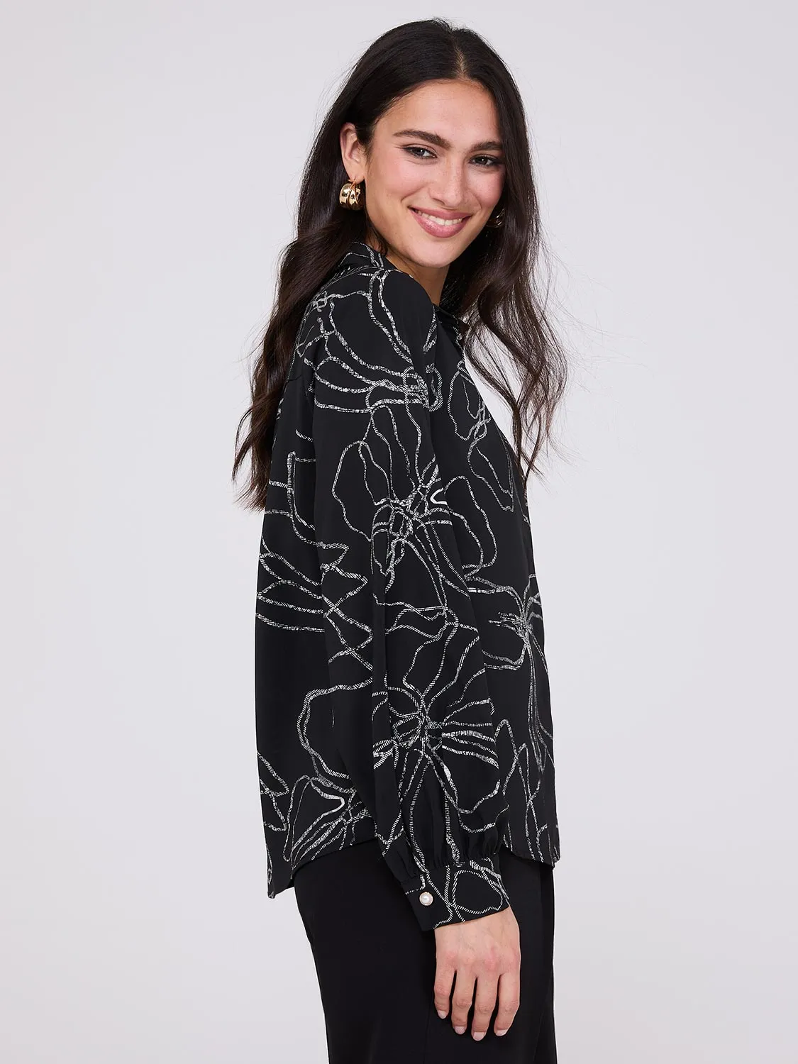 Silky Floral Print Button-Front Blouse sold by Suzy Shier product image thumbnail 4