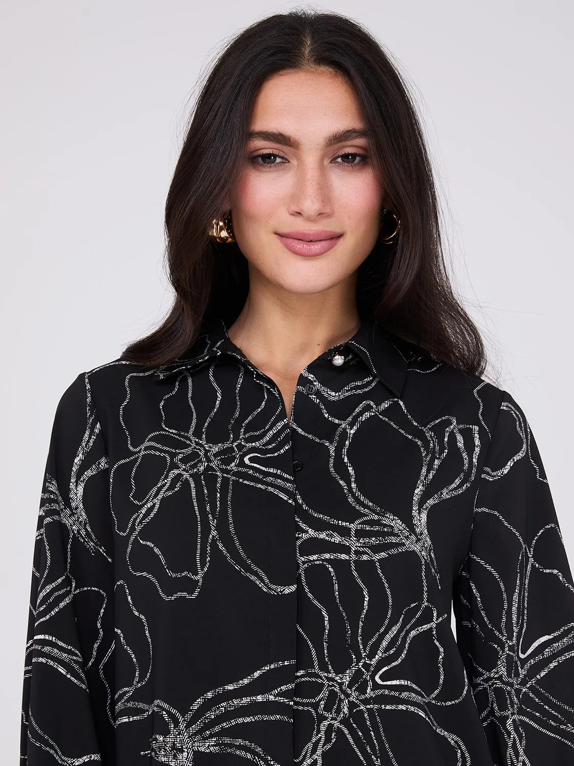 Silky Floral Print Button-Front Blouse sold by Suzy Shier product image thumbnail 2