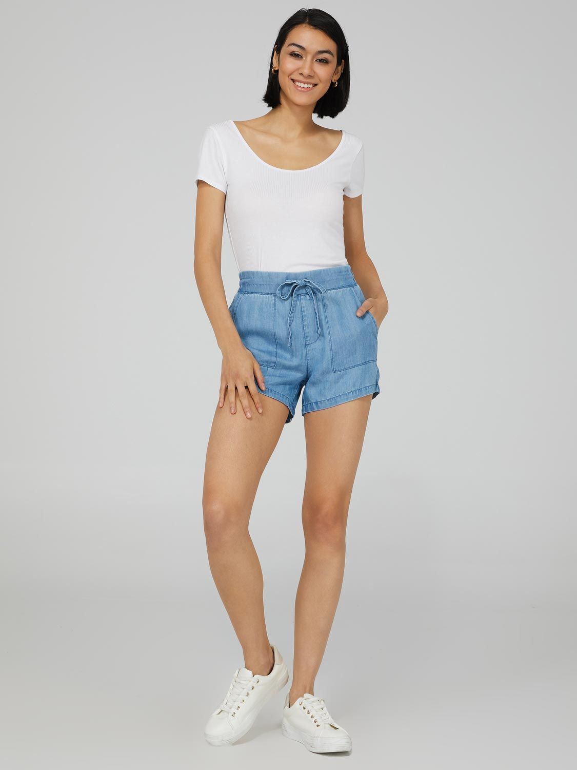 Lightweight Denim Drawstring Pull-On Shorts sold by Suzy Shier
