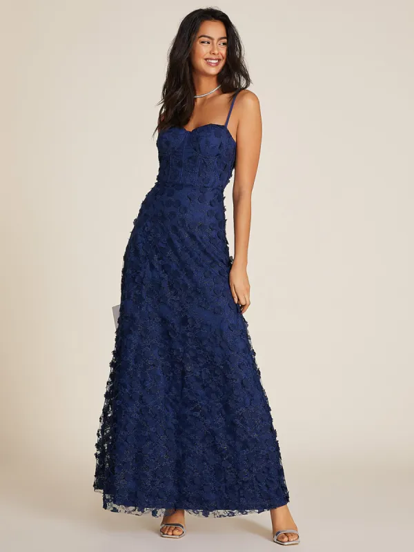 Embroidered Bustier Gown With Flower Appliqués sold by Suzy Shier