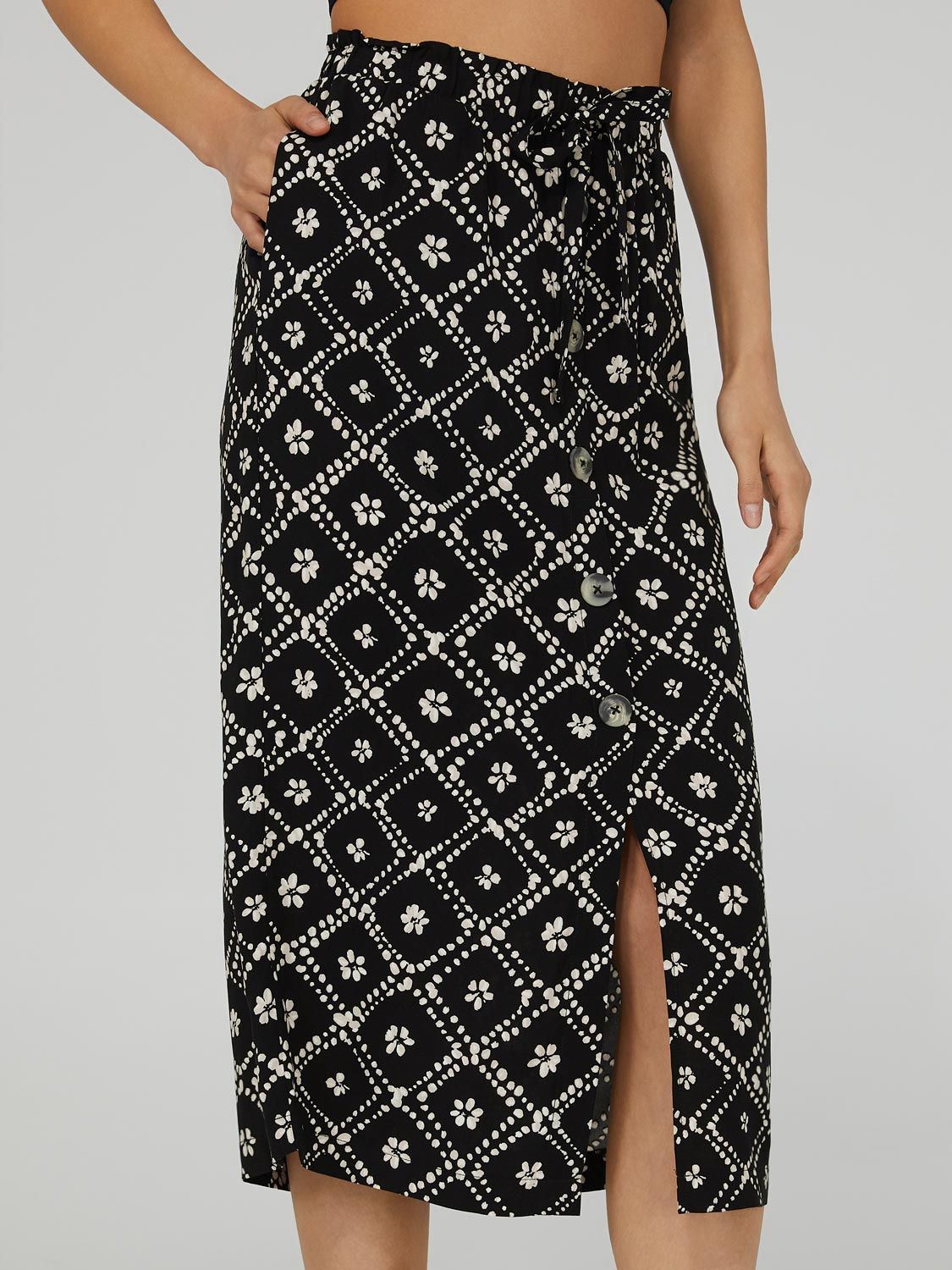 Printed Button-Front Midi Skirt sold by Suzy Shier product image thumbnail 3
