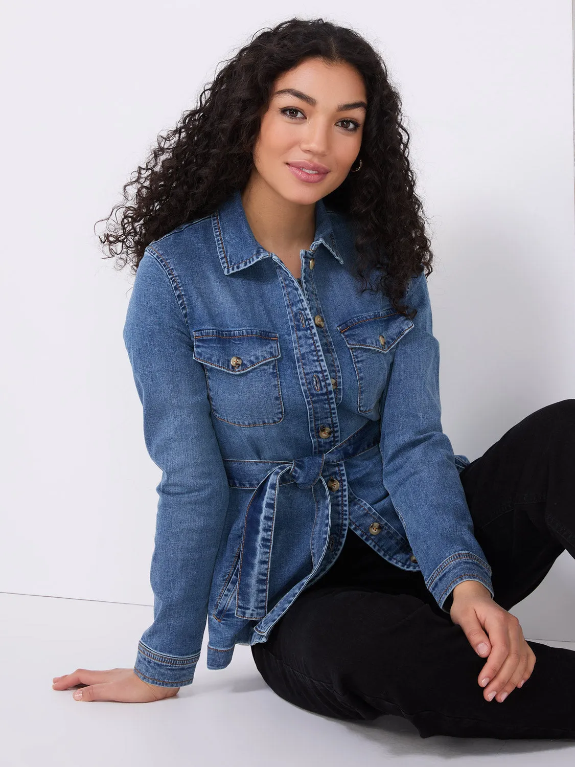 ★E.B.M★ Belted denim outer EMO5DOT020 Belted Denim Jacket | Parallel