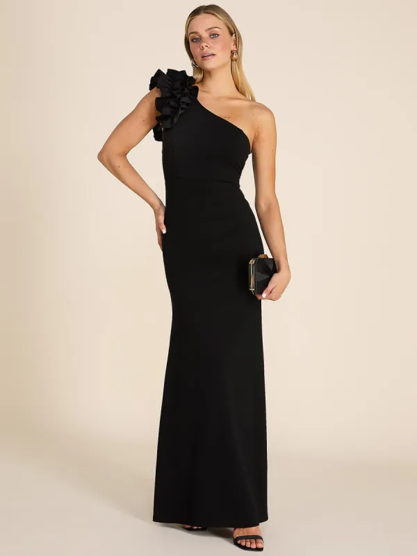 Rosette One-Shoulder Fitted Gown sold by Suzy Shier
