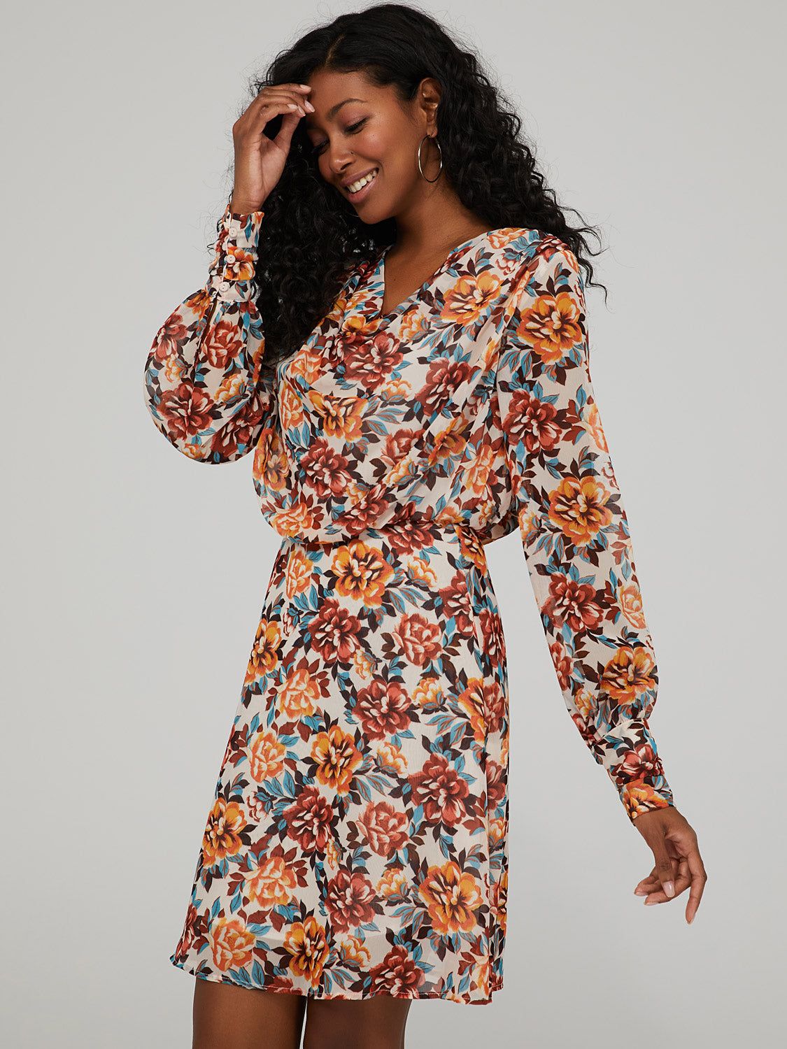 Floral Cowl Neck Mini Dress sold by Suzy Shier product image thumbnail 3