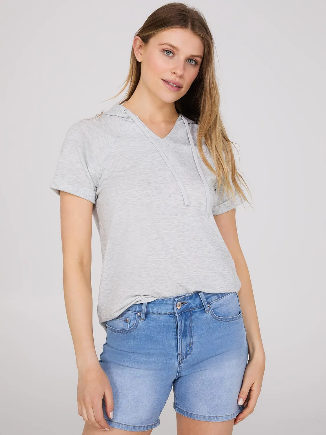 Short Sleeve Hoodie With Drawstrings sold by Suzy Shier