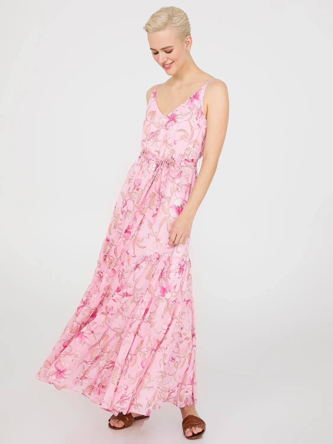 Floral Print 3-Tier Maxi Dress sold by Suzy Shier