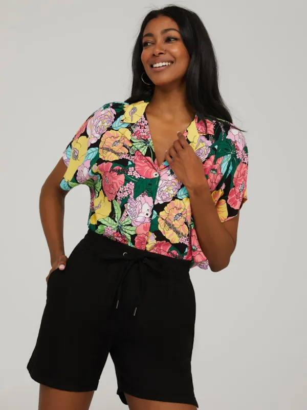 Floral Print Short Sleeve Button-Front Resort Shirt sold by Suzy Shier