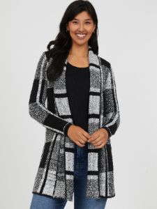 Plaid Shawl Collar Sweater sold by Suzy Shier