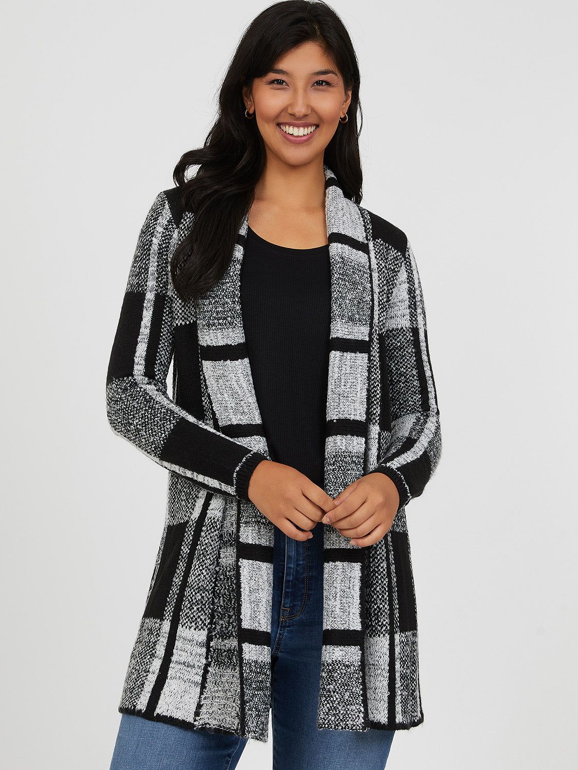 Plaid Shawl Collar Sweater sold by Suzy Shier