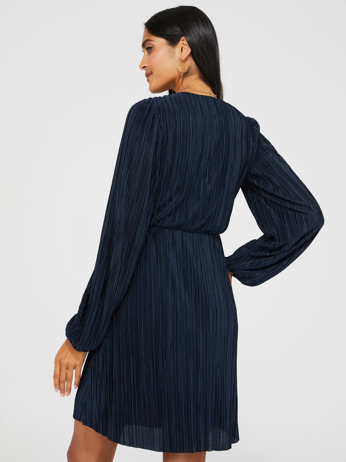 Crossover Plisse Mini Dress With Long Bubble Sleeves sold by Suzy Shier product image thumbnail 5