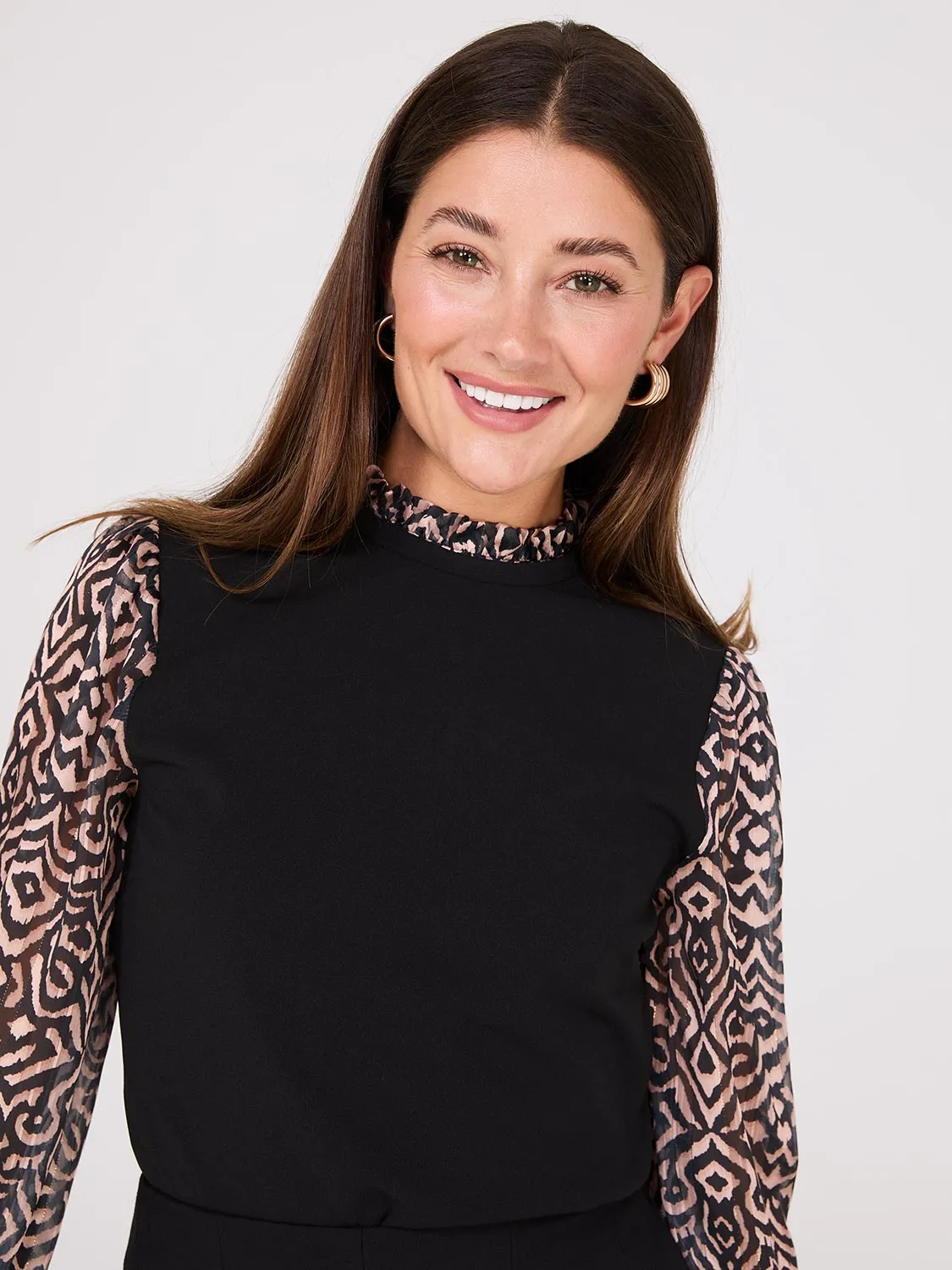 Crew Neck Scuba Top With Printed Chiffon Sleeves sold by Suzy Shier product image thumbnail 2