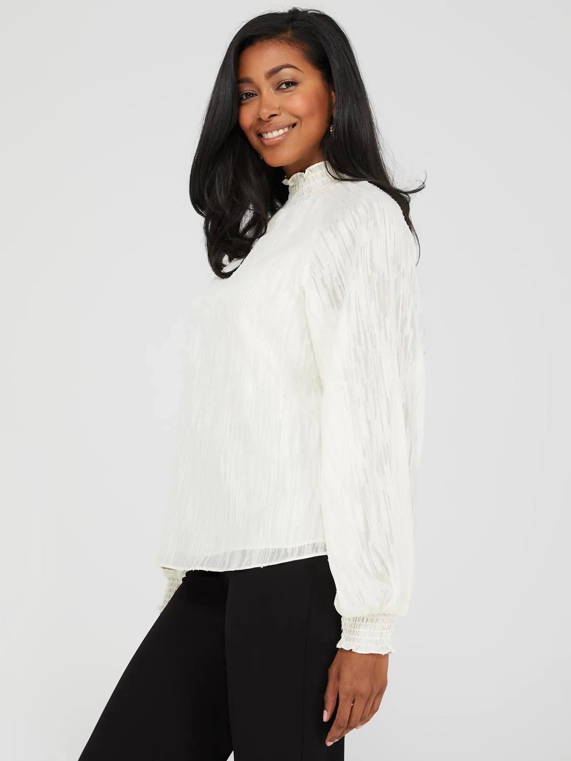 Textured Chiffon Smocked Neck Blouse sold by Suzy Shier product image thumbnail 4