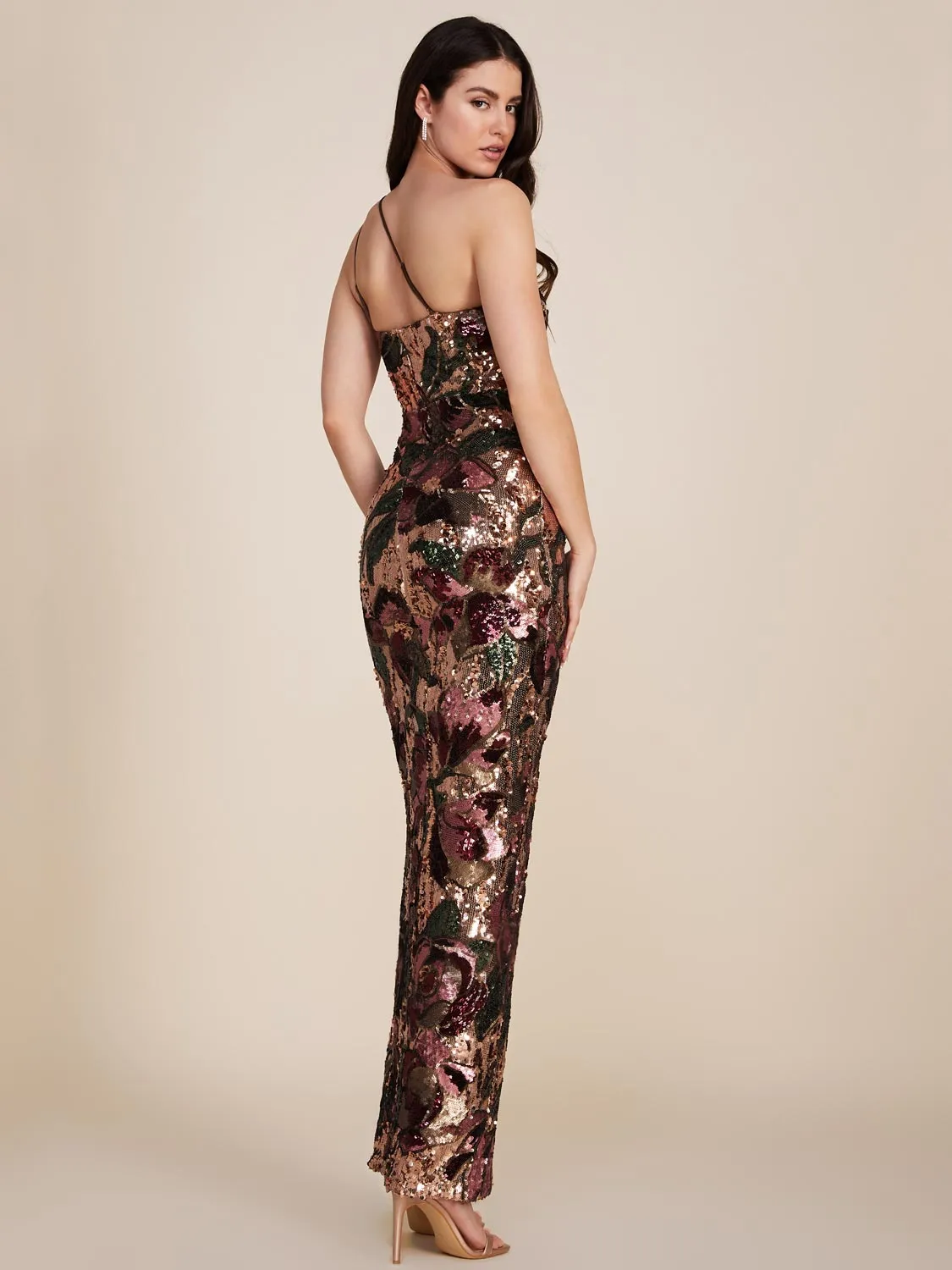 One-Shoulder Allover Patterned Sequin Gown sold by Suzy Shier product image thumbnail 2