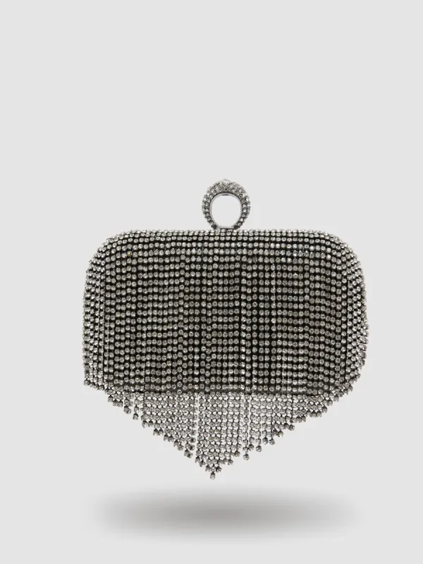 Jewelled Fringe Minaudiere With Ring Closure sold by Suzy Shier