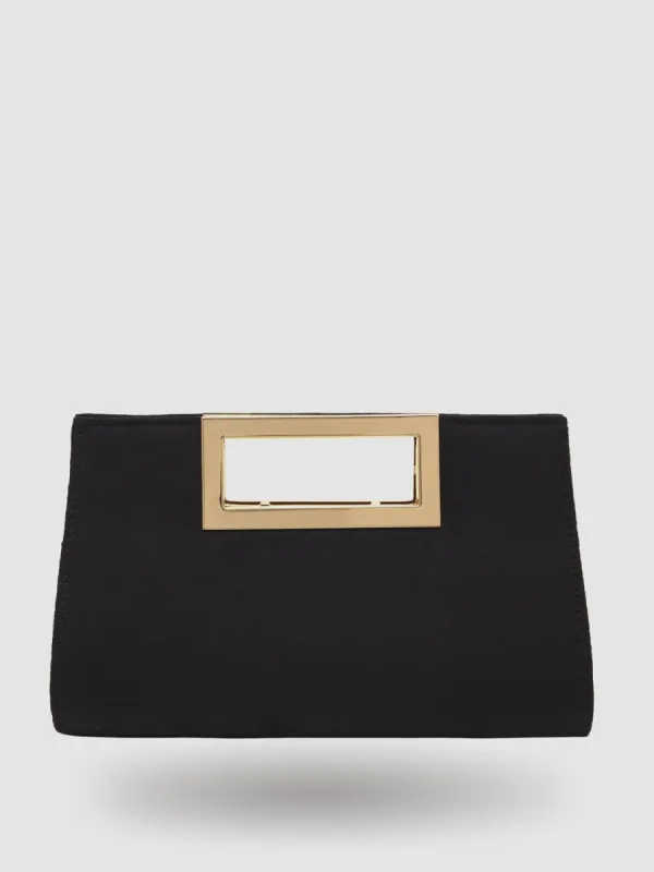 Structured Suede Clutch With Metal Handle sold by Suzy Shier