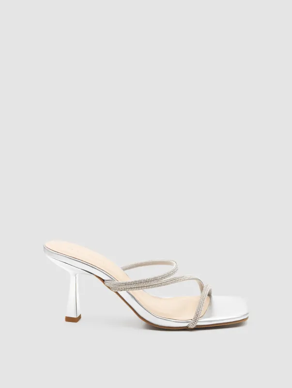 Square Toe Embellished Strappy Heel Slide sold by Suzy Shier
