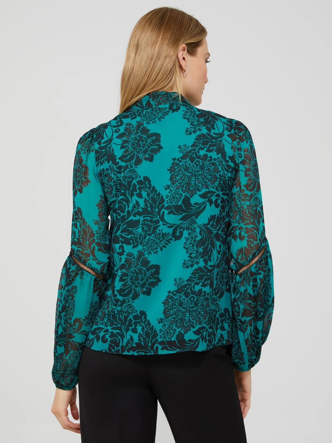 Floral Print Chiffon Button-Front Blouse With Puff Sleeves sold by Suzy Shier product image thumbnail 5