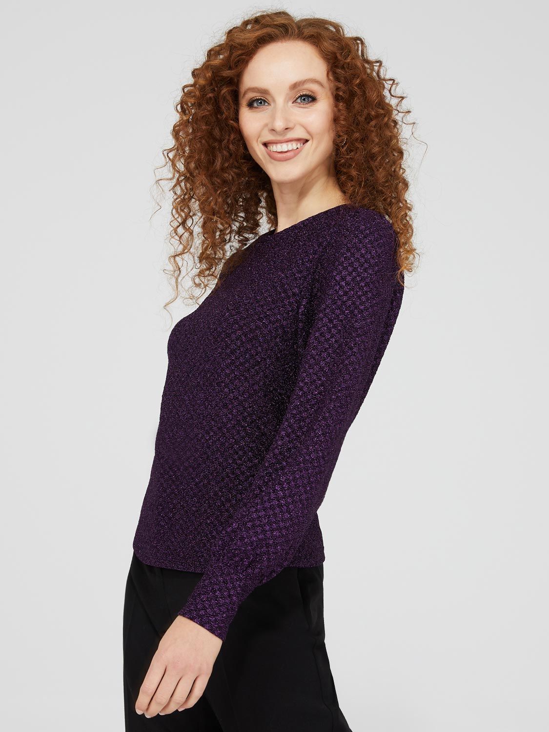 Textured Glitter Crew Neck Top With Bubble Sleeves sold by Suzy Shier