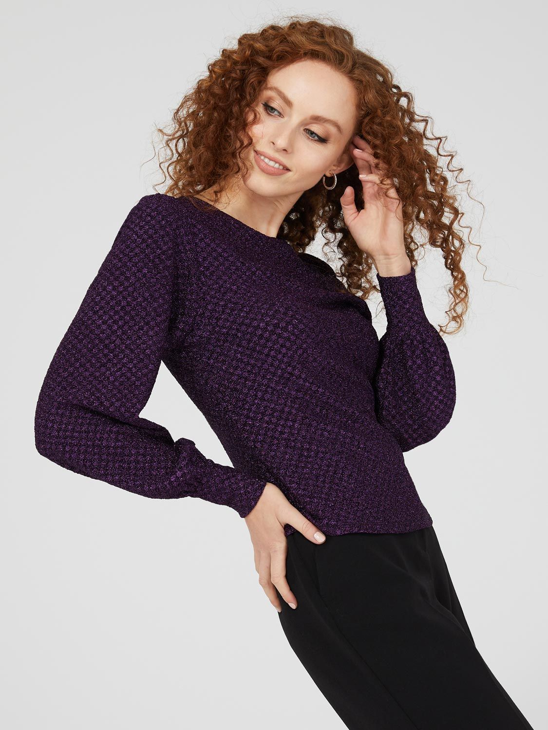 Textured Glitter Crew Neck Top With Bubble Sleeves sold by Suzy Shier product image thumbnail 4