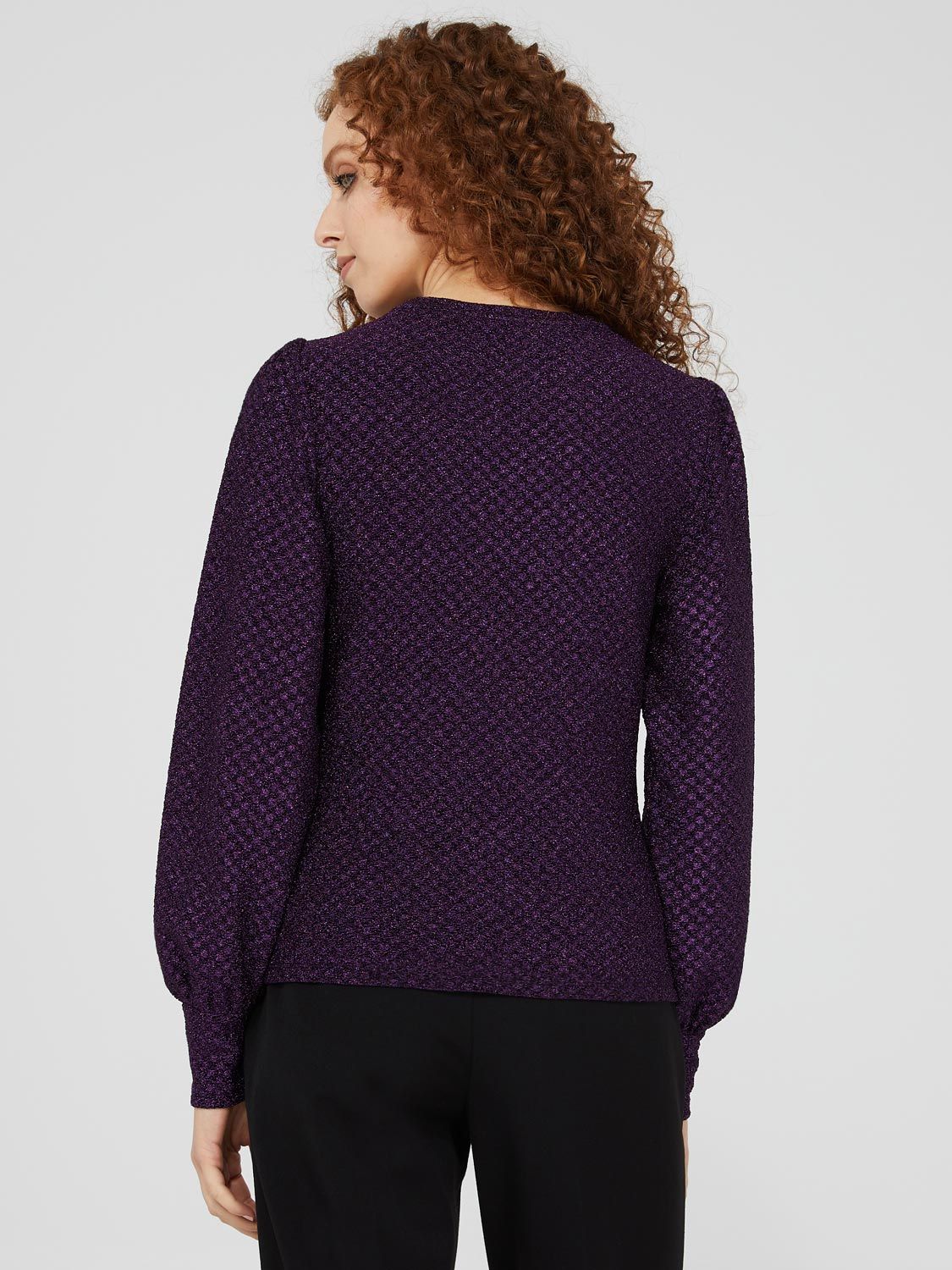 Textured Glitter Crew Neck Top With Bubble Sleeves sold by Suzy Shier product image thumbnail 5