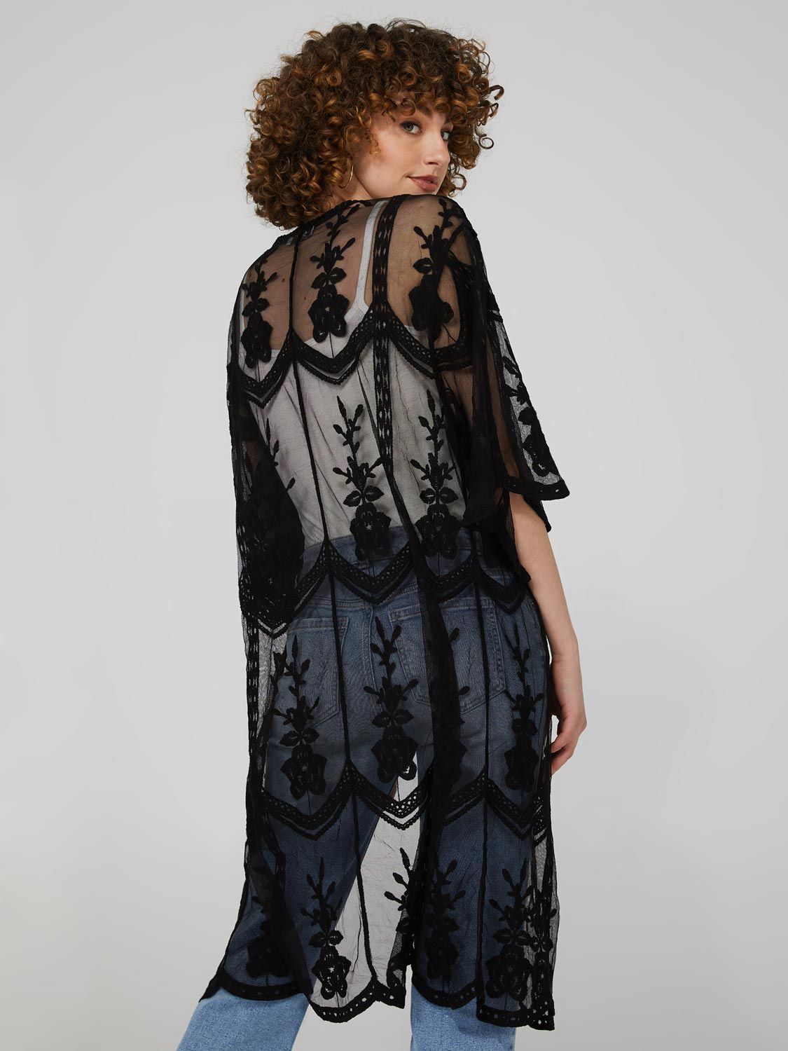 Embroidered Mesh Midi Kimono sold by Suzy Shier product image thumbnail 11