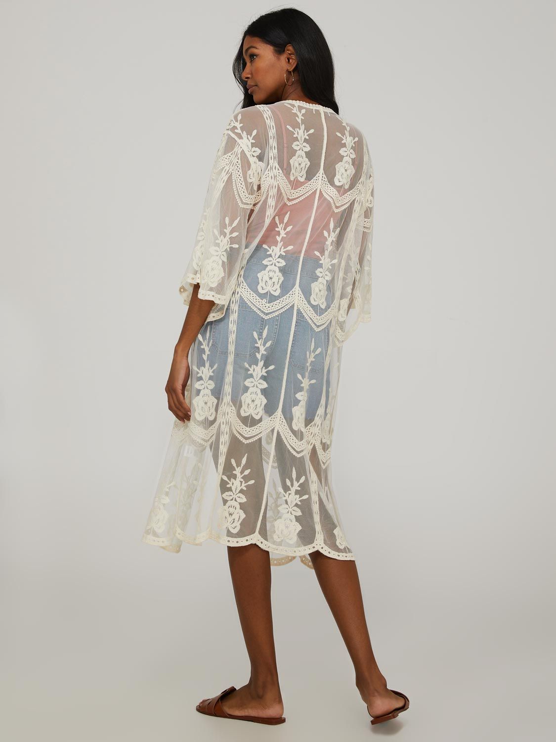 Embroidered Mesh Midi Kimono sold by Suzy Shier product image thumbnail 5