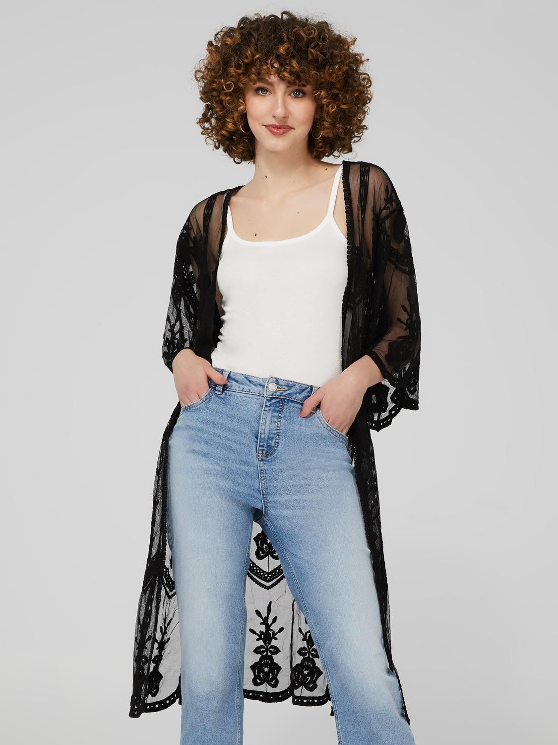 Embroidered Mesh Midi Kimono sold by Suzy Shier product image thumbnail 10