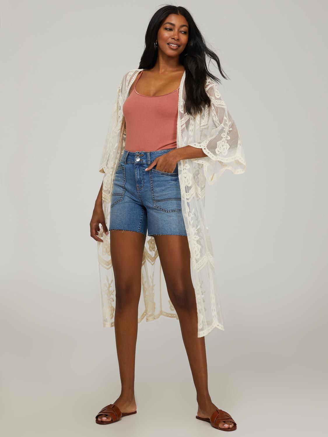 Embroidered Mesh Midi Kimono sold by Suzy Shier product image thumbnail 3