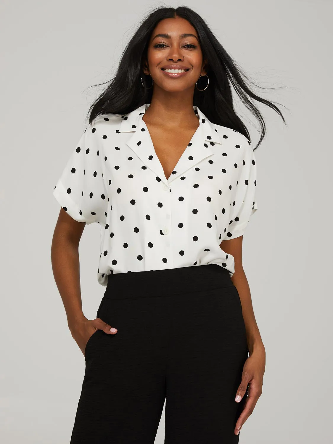 Polka Dot Short Sleeve Button-Front Resort Shirt sold by Suzy Shier