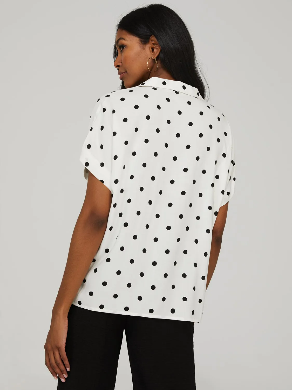 Polka Dot Short Sleeve Button-Front Resort Shirt sold by Suzy Shier product image thumbnail 4