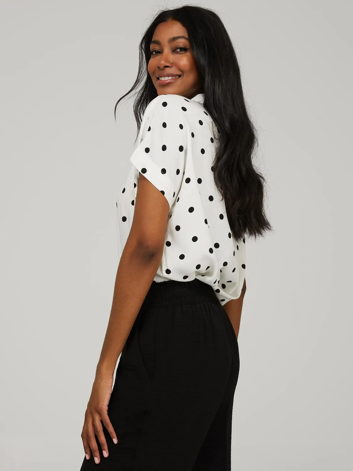 Polka Dot Short Sleeve Button-Front Resort Shirt sold by Suzy Shier product image thumbnail 3