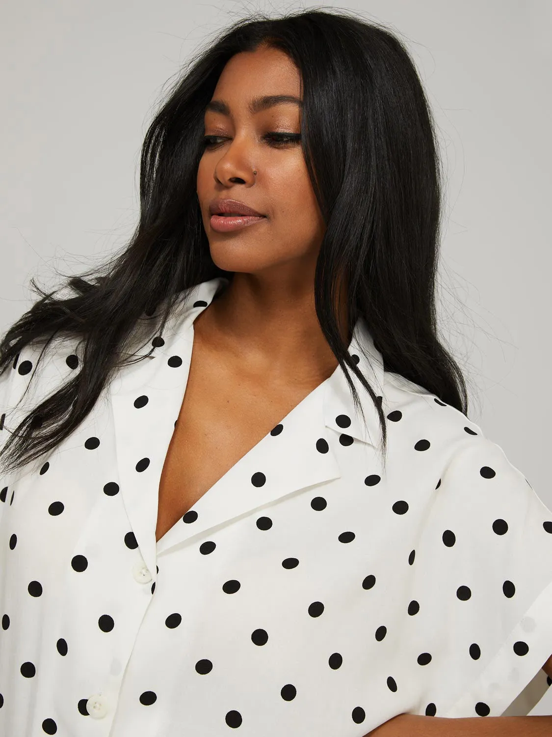 Polka Dot Short Sleeve Button-Front Resort Shirt sold by Suzy Shier product image thumbnail 2