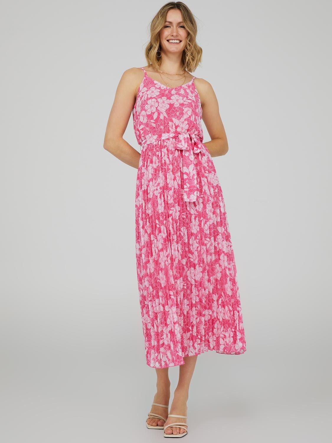 Floral Print Chiffon V-Neck Dress With Pleated Skirt, The Lauren Dress sold by Suzy Shier