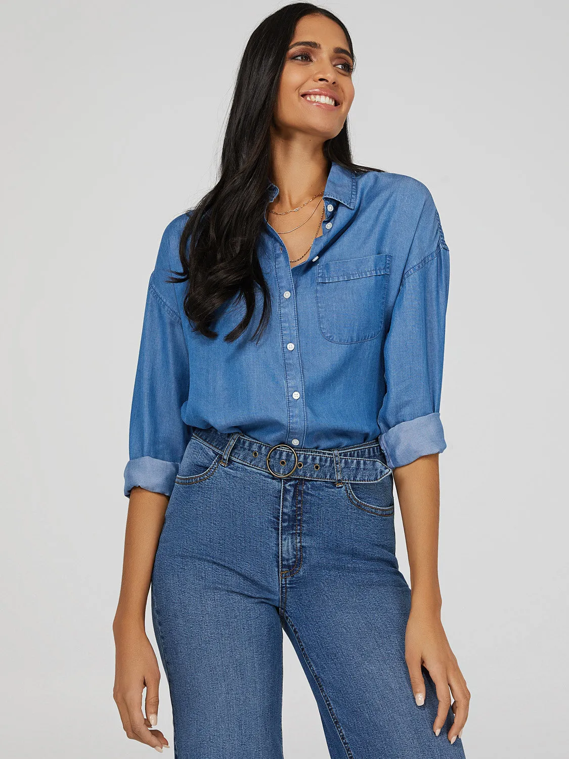 Denim Button-Down Shirt sold by Suzy Shier product image thumbnail 5