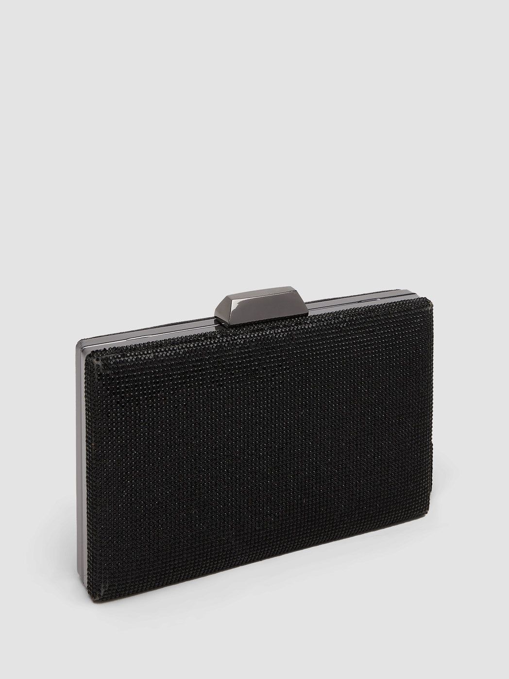 Rhinestone Minaudiere With Metal Clasp sold by Suzy Shier