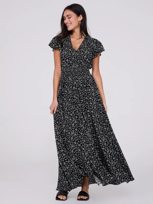 Ditsy Floral Print Flutter Sleeve Maxi Dress sold by Suzy Shier