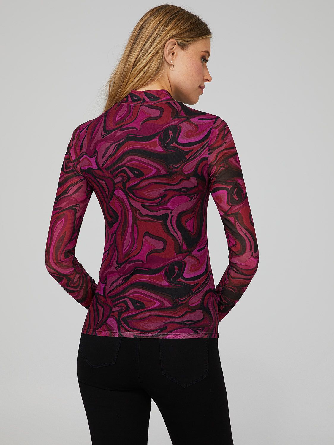 Swirl Print Mesh Mock Neck Top sold by Suzy Shier product image thumbnail 4
