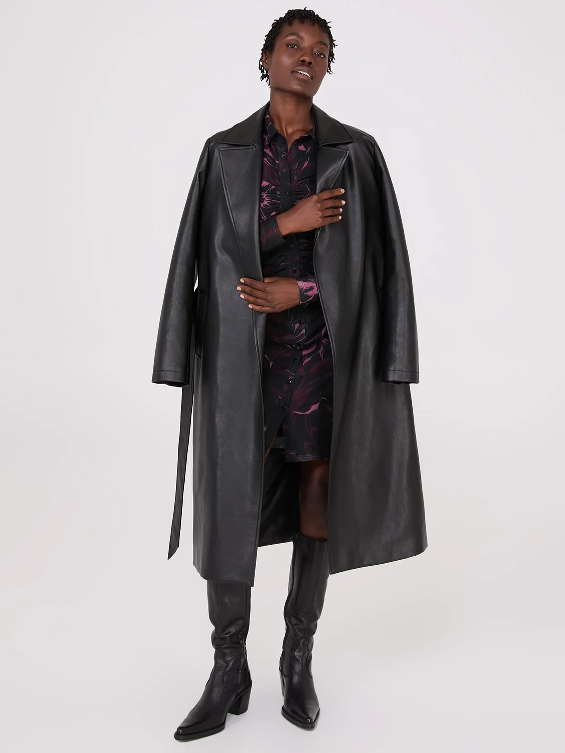 Long Faux Leather Trench Coat sold by Suzy Shier product image thumbnail 3